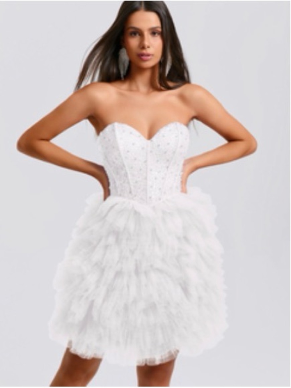 JJs House White Strapless Crystal-Embellished Tulle Dress - Bach, Prom, HoCo!